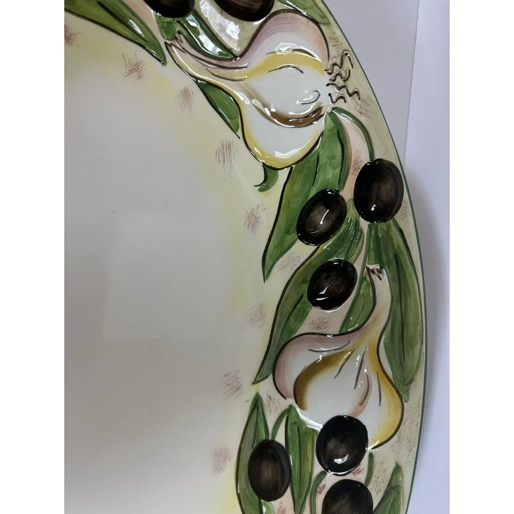 Clay Art Olives & Garlic Oval Serving Bowl 19